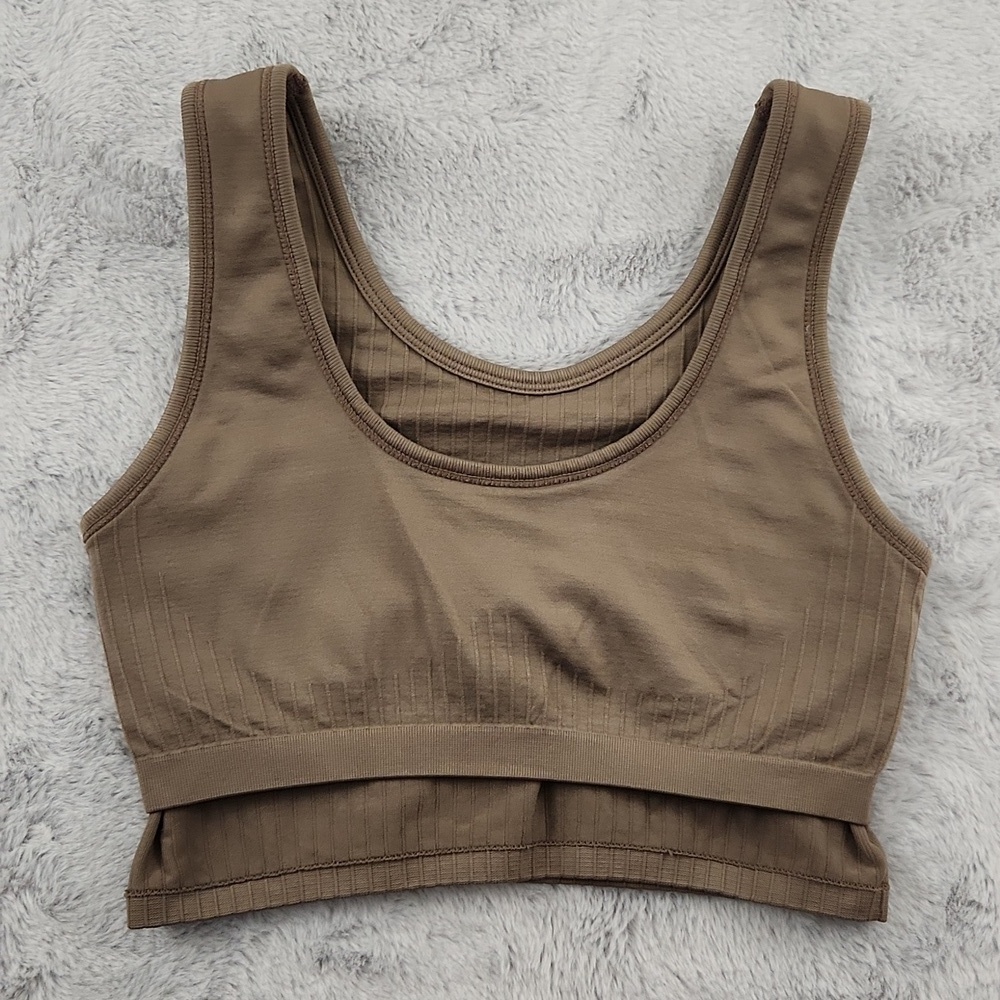Aerie Seamless Ribbed Scoop Neck Bralette Crop Tank Taupe Size Small - Picture 8 of 11
